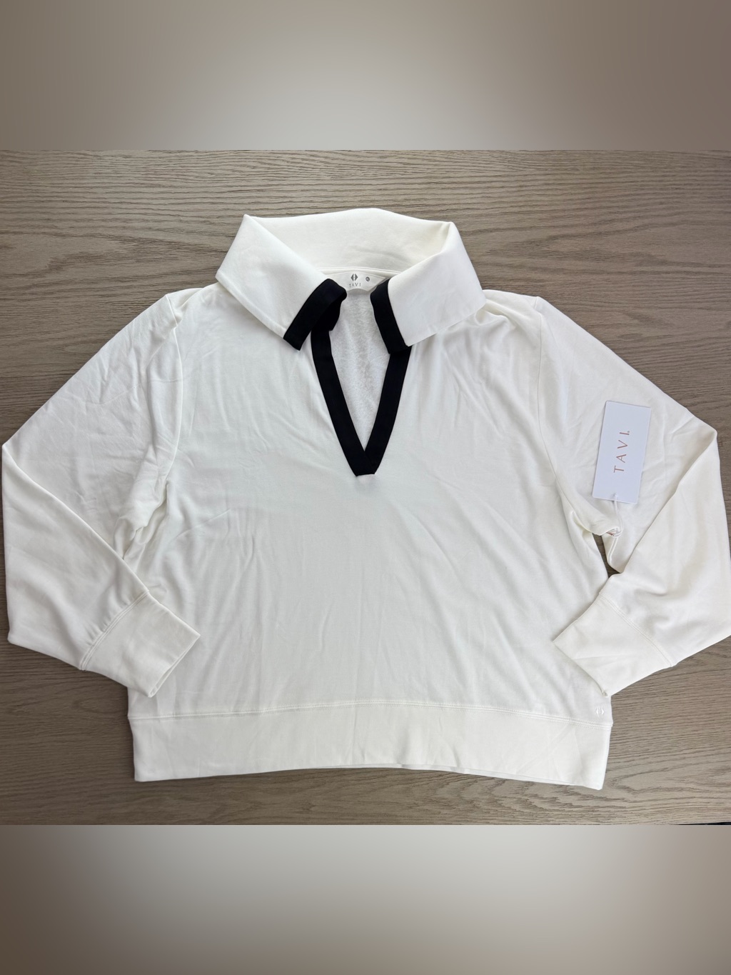 Tavi Cozy Collared Sweatshirt Xl Coconut Ebony Modal Fleece Athleisure Nwt — image 2 of 8